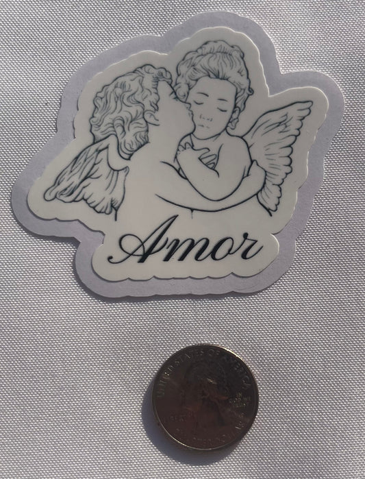 "Amor" with angels Vinyl Sticker