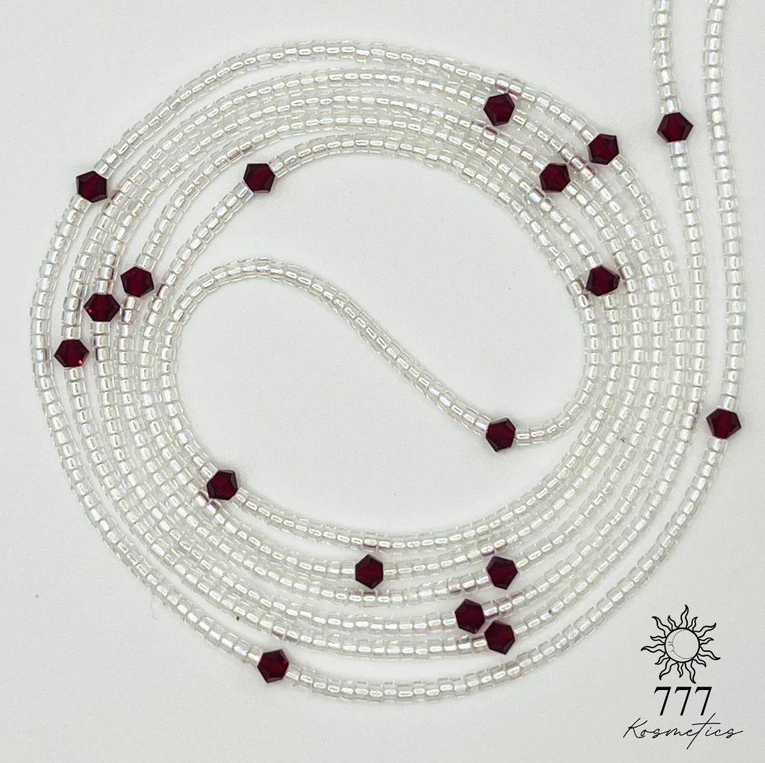 Waist Beads with clear seed beads accented with red beads