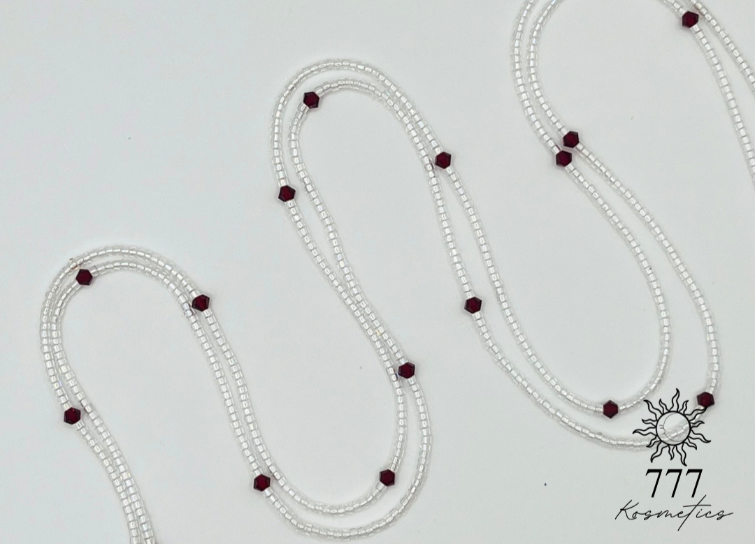 Waist Beads with clear seed beads accented with red beads