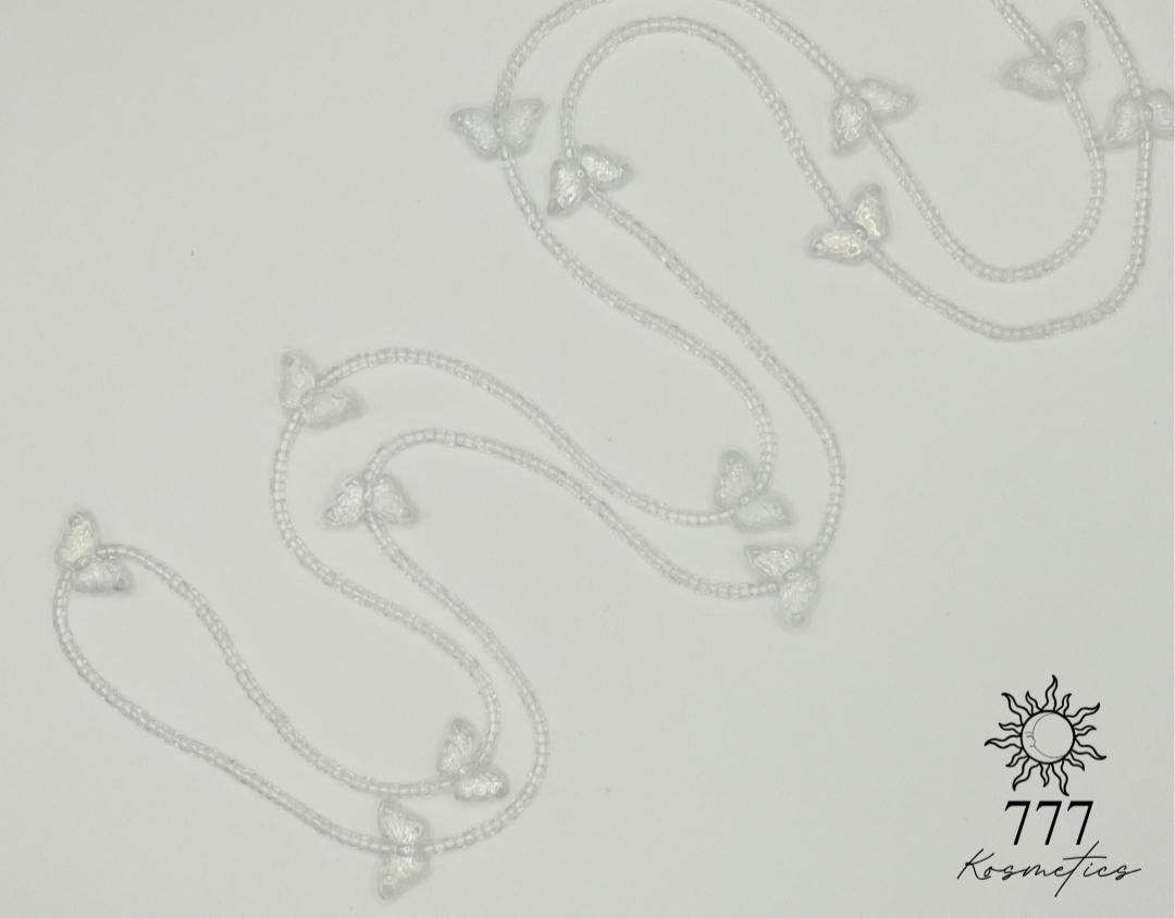 Waist beads with clear seed beads accented with clear butterflies
